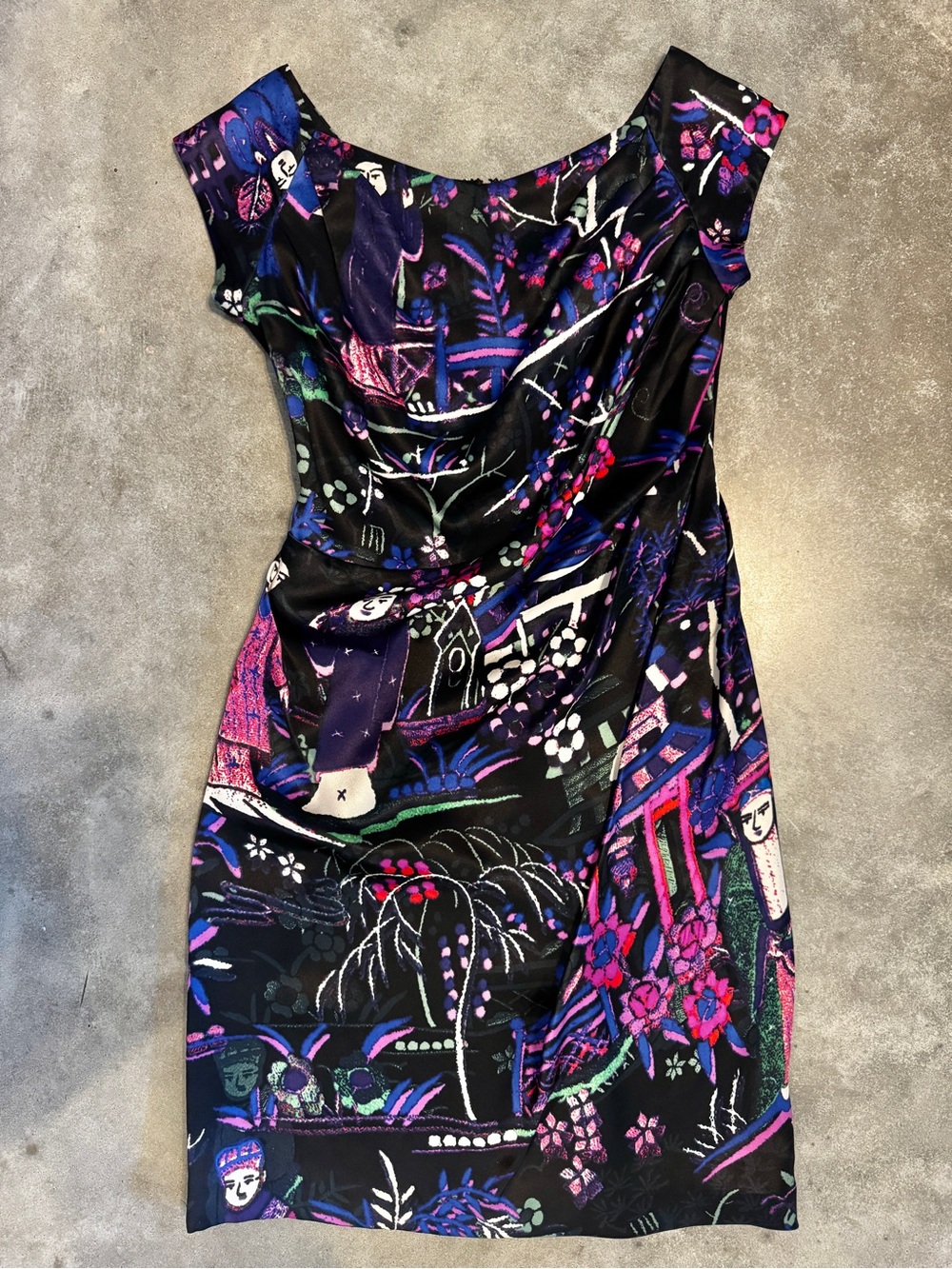 Vivienne Tam Silk Draped Art Dress | Rare Stretch Sheath Cocktail Dress Size 2